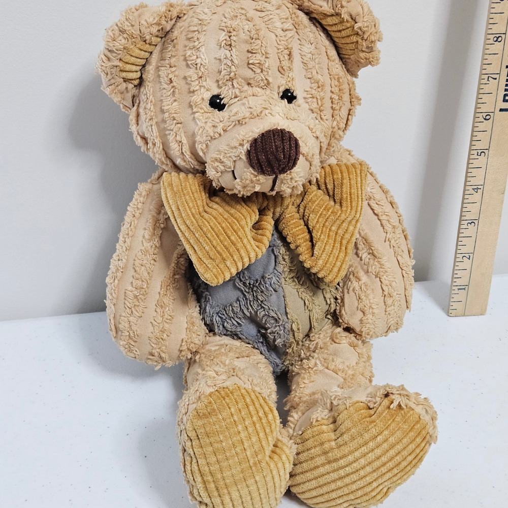 Vintage Teddy Bear Chenille Patchwork MTY International 14" Tan Plushie Cottage